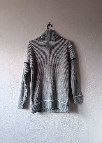 Gri Yüksek Yakalı Bağcıklı Vintage Erkek Yün Kazak - Görsel 2