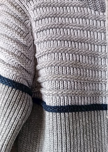 Gri Yüksek Yakalı Bağcıklı Vintage Erkek Yün Kazak - Görsel 15