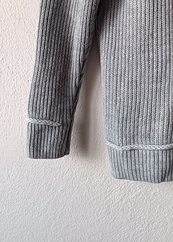 Gri Yüksek Yakalı Bağcıklı Vintage Erkek Yün Kazak - Görsel 8