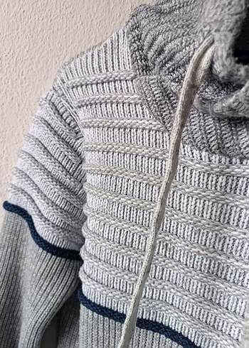Gri Yüksek Yakalı Bağcıklı Vintage Erkek Yün Kazak - Görsel 9