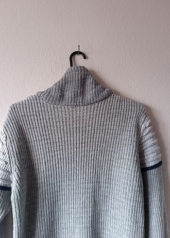 Gri Yüksek Yakalı Bağcıklı Vintage Erkek Yün Kazak - Görsel 7