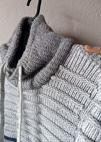 Gri Yüksek Yakalı Bağcıklı Vintage Erkek Yün Kazak - Görsel 11