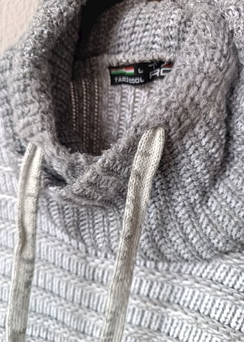 Gri Yüksek Yakalı Bağcıklı Vintage Erkek Yün Kazak - Görsel 13