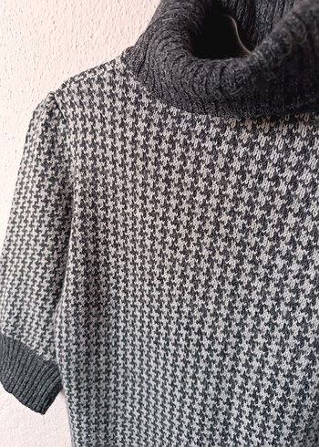 Kadın Gri Balıkçı Yaka Kısa Kollu Triko Elbise - Görsel 9