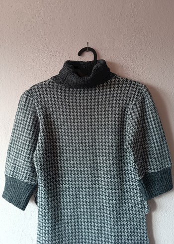 Kadın Gri Balıkçı Yaka Kısa Kollu Triko Elbise - Görsel 3