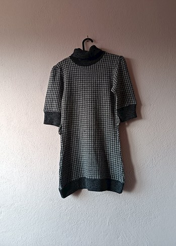 Kadın Gri Balıkçı Yaka Kısa Kollu Triko Elbise - Görsel 2