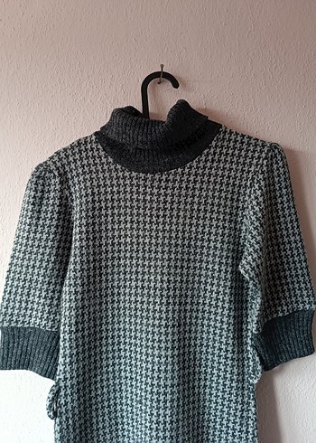 Kadın Gri Balıkçı Yaka Kısa Kollu Triko Elbise - Görsel 6