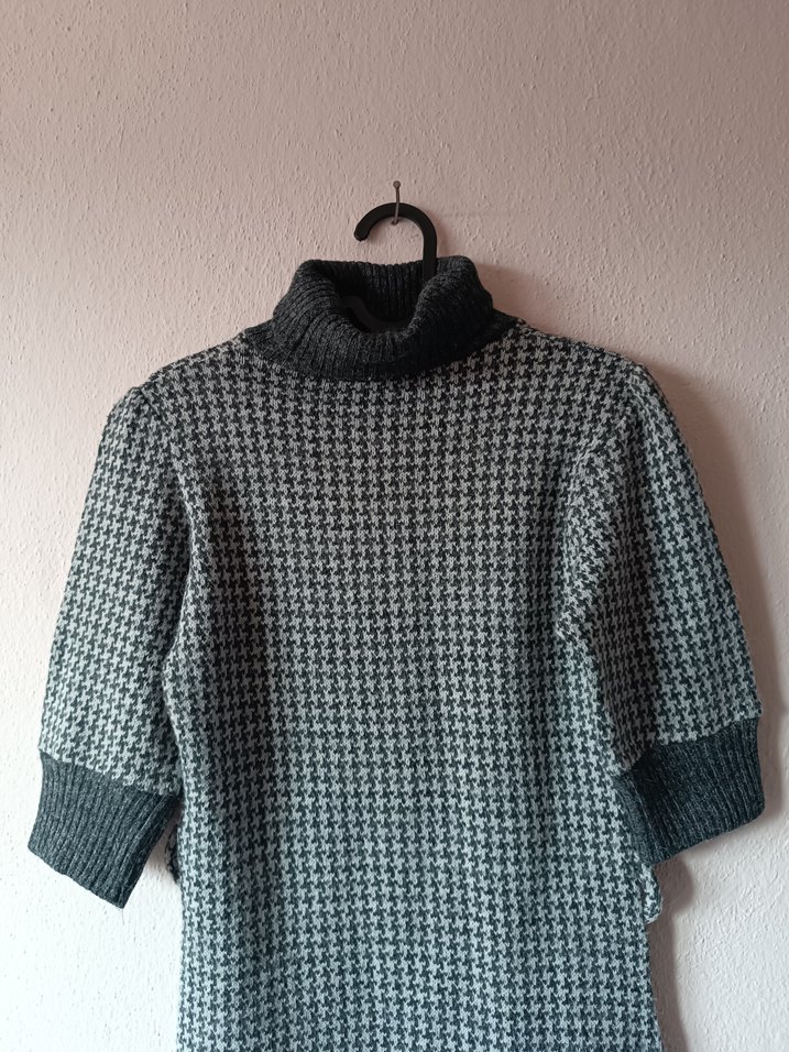 Kadın Gri Balıkçı Yaka Kısa Kollu Triko Elbise - Görsel 3