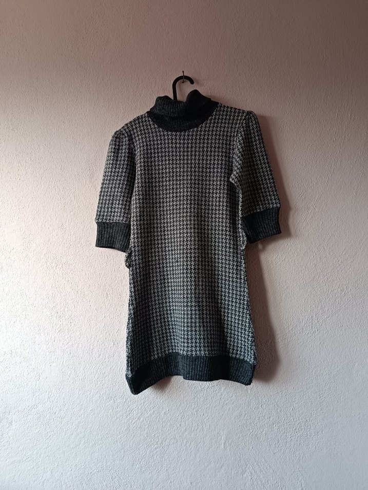 Kadın Gri Balıkçı Yaka Kısa Kollu Triko Elbise - Görsel 2