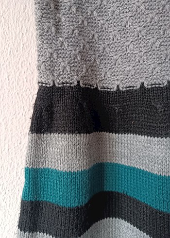 Boğazlı Yaka Kısa Kollu Gri Triko Elbise - Görsel 11