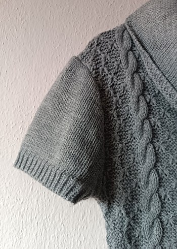 Boğazlı Yaka Kısa Kollu Gri Triko Elbise - Görsel 6