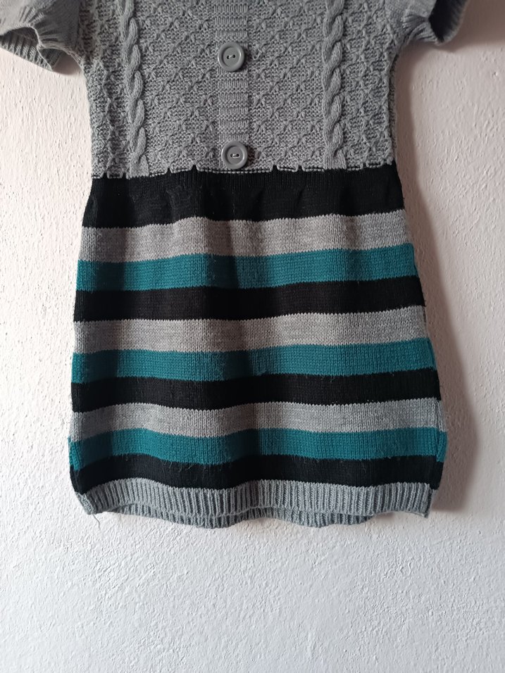 Boğazlı Yaka Kısa Kollu Gri Triko Elbise - Görsel 4