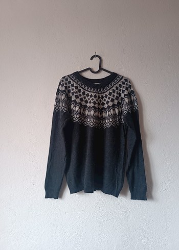 Logg marka Gri Desenli Örgü Yün Kazak - Görsel 8