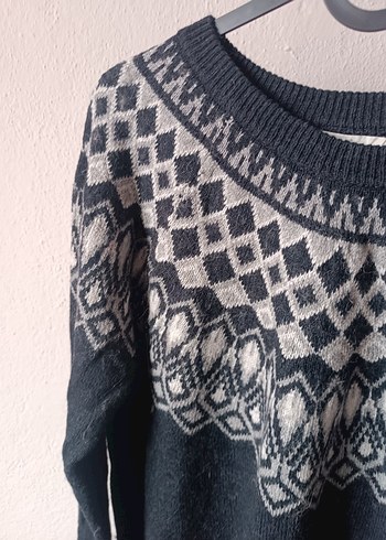 Logg marka Gri Desenli Örgü Yün Kazak - Görsel 6