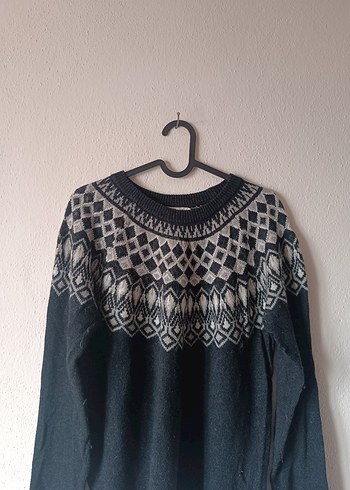 Logg marka Gri Desenli Örgü Yün Kazak - Görsel 3