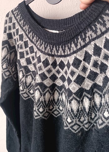 Logg marka Gri Desenli Örgü Yün Kazak - Görsel 5