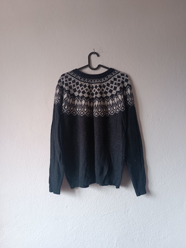 Logg marka Gri Desenli Örgü Yün Kazak - Görsel 2