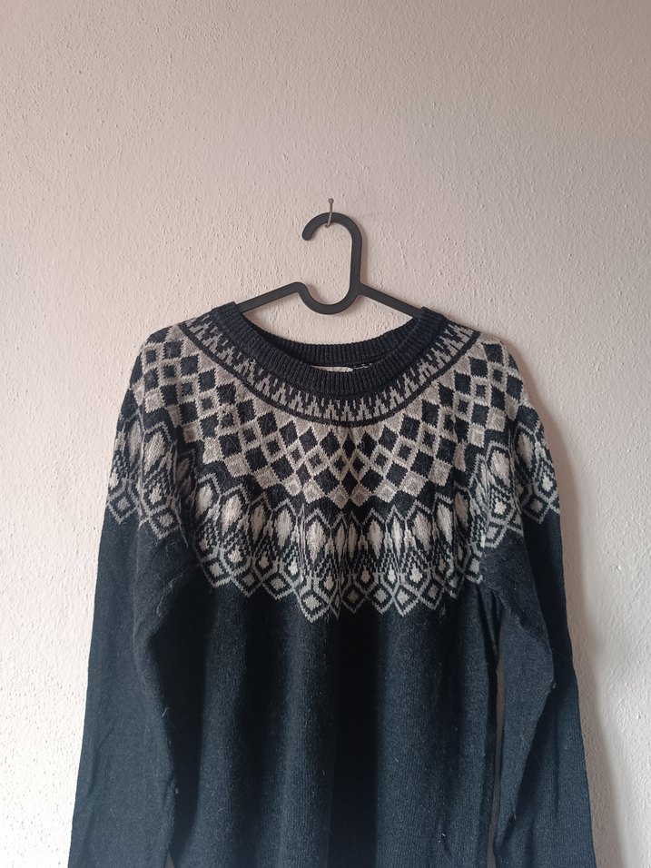 Logg marka Gri Desenli Örgü Yün Kazak - Görsel 3