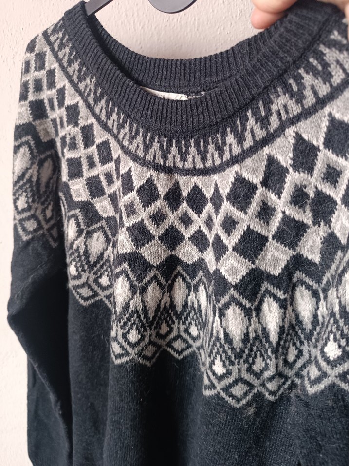 Logg marka Gri Desenli Örgü Yün Kazak - Görsel 5