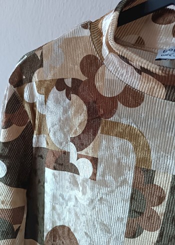 Bershka marka Uzun Kollu Desenli Kadife elbise - Görsel 7