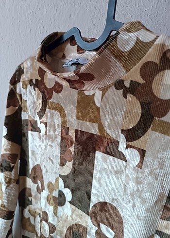 Bershka marka Uzun Kollu Desenli Kadife elbise - Görsel 8