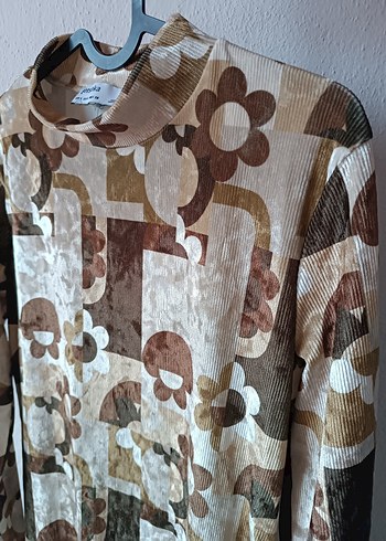 Bershka marka Uzun Kollu Desenli Kadife elbise - Görsel 10