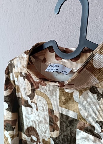 Bershka marka Uzun Kollu Desenli Kadife elbise - Görsel 6