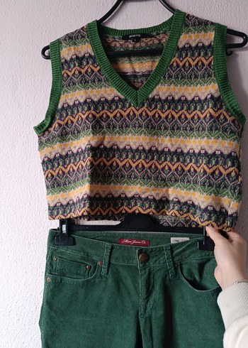 Dörtel marka yeşil renkli V Yaka Yün Süveter - Görsel 10