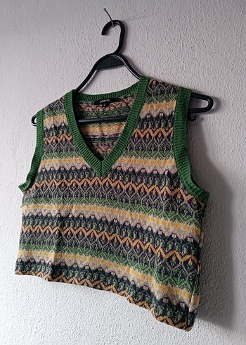 Dörtel marka yeşil renkli V Yaka Yün Süveter - Görsel 5