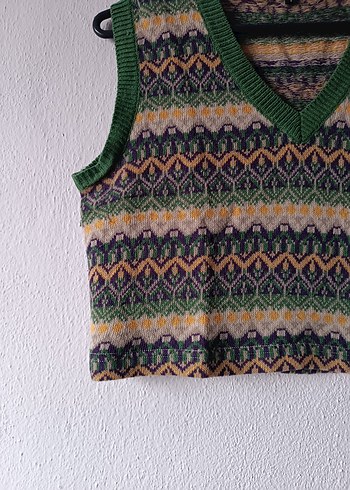 Dörtel marka yeşil renkli V Yaka Yün Süveter - Görsel 6