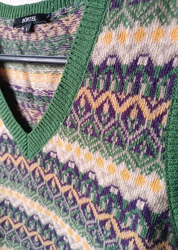 Dörtel marka yeşil renkli V Yaka Yün Süveter - Görsel 7