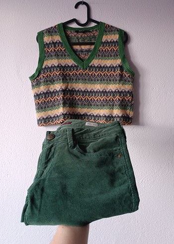 Dörtel marka yeşil renkli V Yaka Yün Süveter - Görsel 12