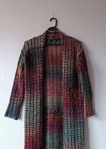 Kadın Uzun Renkli Batik Desenli Örgü Hırka - Görsel 12