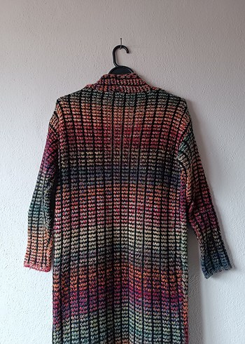 Kadın Uzun Renkli Batik Desenli Örgü Hırka - Görsel 7