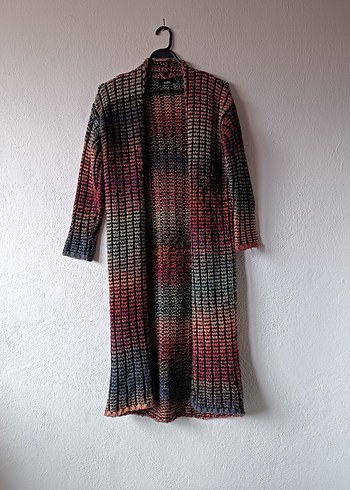 Kadın Uzun Renkli Batik Desenli Örgü Hırka - Görsel 13