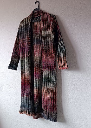 Kadın Uzun Renkli Batik Desenli Örgü Hırka - Görsel 10