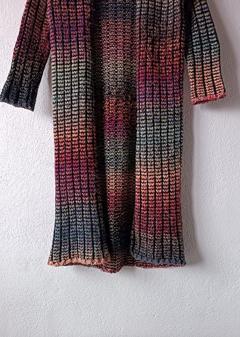 Kadın Uzun Renkli Batik Desenli Örgü Hırka - Görsel 4