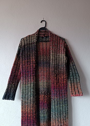 Kadın Uzun Renkli Batik Desenli Örgü Hırka - Görsel 3