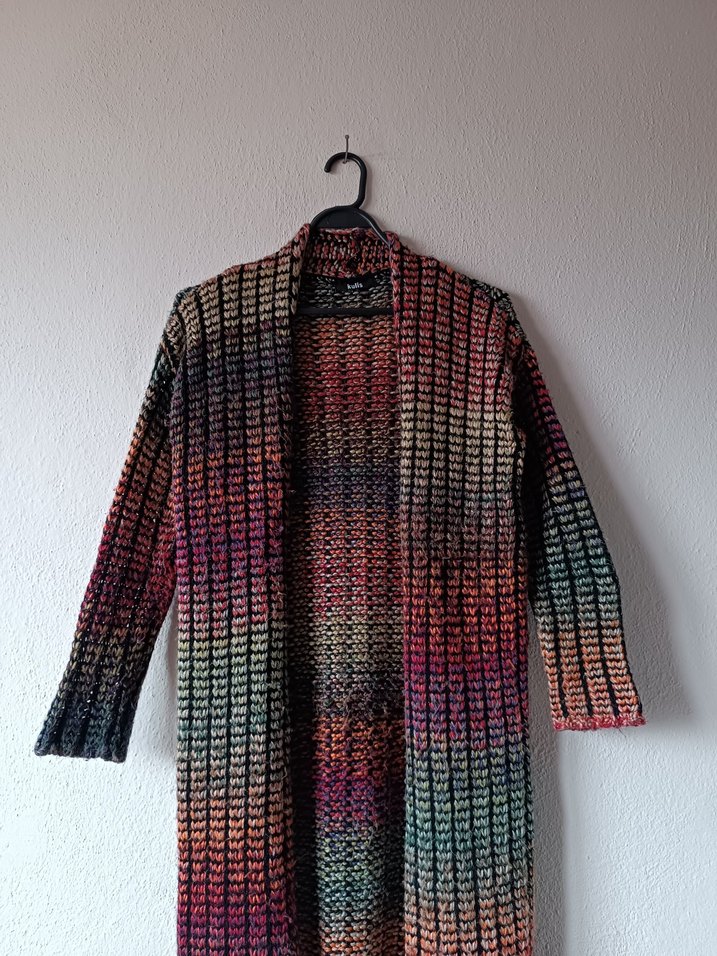 Kadın Uzun Renkli Batik Desenli Örgü Hırka - Görsel 3