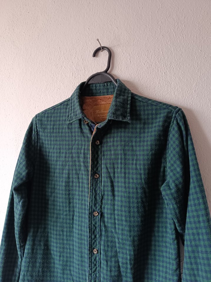 Melbourne Mavi Yeşil Kareli Uzun Kollu Erkek Gömlek - Görsel 3