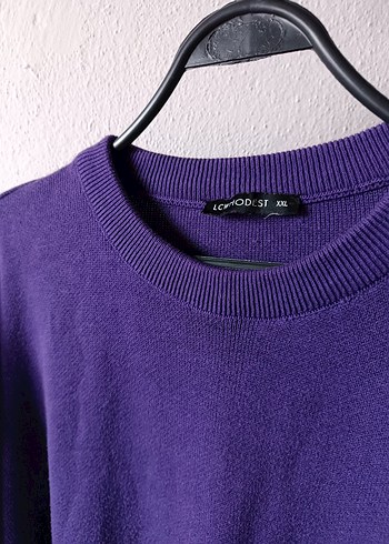 LCW Modest Mor Oversize Midi Triko Elbise - Görsel 6