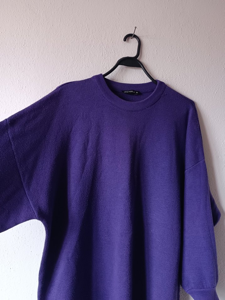 LCW Modest Mor Oversize Midi Triko Elbise - Görsel 3