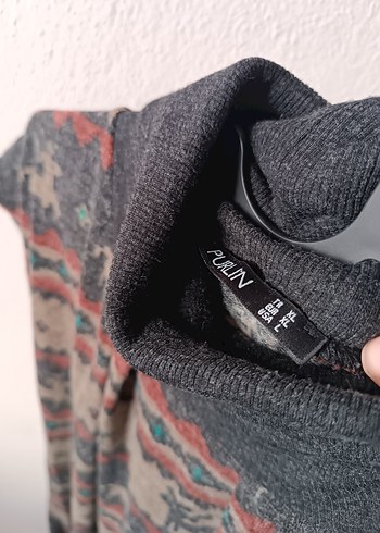 Geyik Desenli Boğazlı Kolsuz Yünlü Midi Elbise - Görsel 11