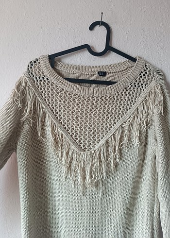 Bohem Tarz Bej Triko Kadın Kazak - Görsel 4