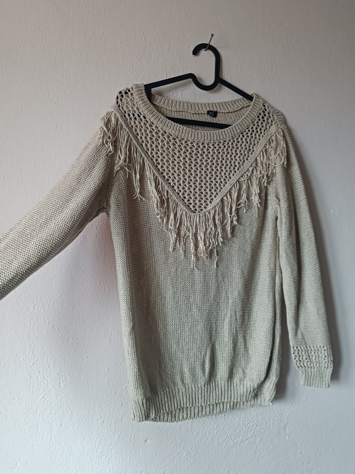 Bohem Tarz Bej Triko Kadın Kazak - Görsel 3