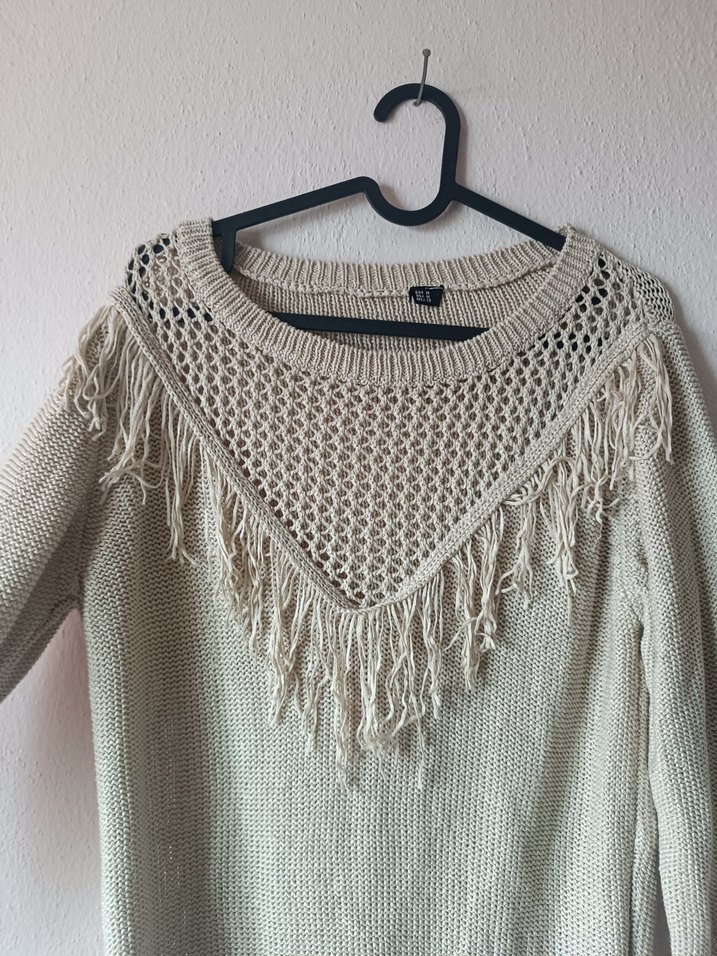 Bohem Tarz Bej Triko Kadın Kazak - Görsel 4