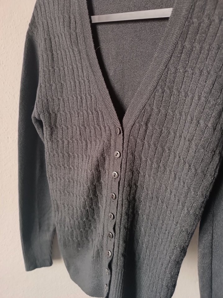 Füme renk V Yaka Triko Hırka - Görsel 5