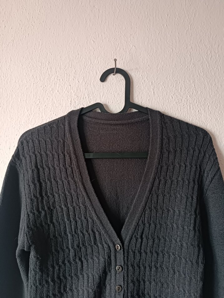 Füme renk V Yaka Triko Hırka - Görsel 3