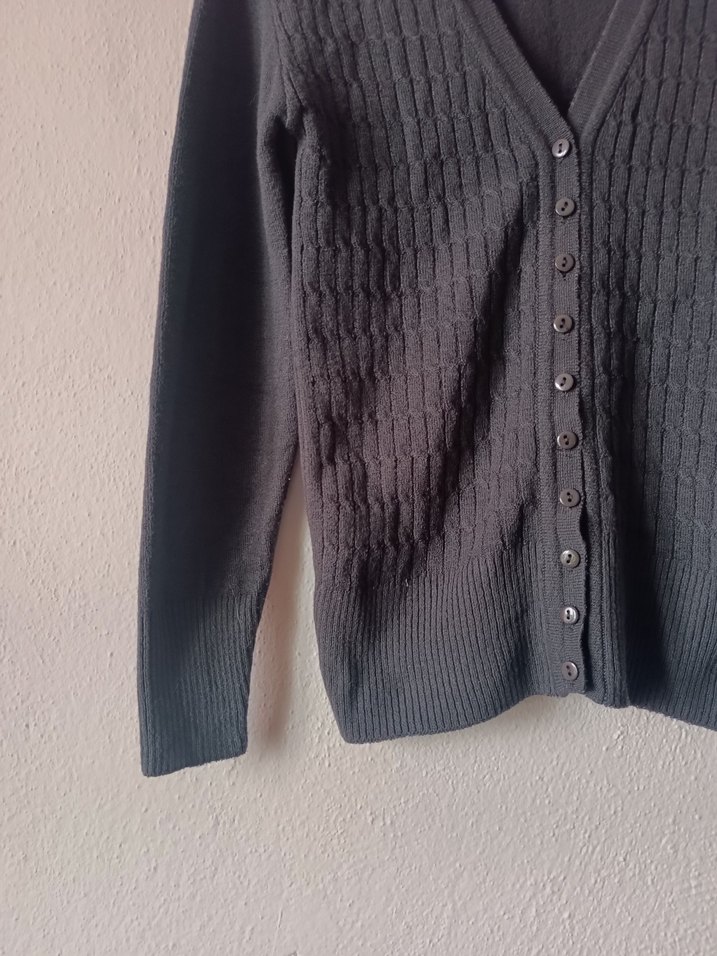 Füme renk V Yaka Triko Hırka - Görsel 4