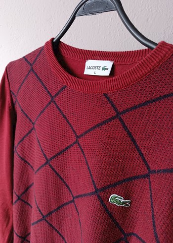 Lacoste Marka Bordo Baklava Desenli Erkek Kazak - Görsel 8